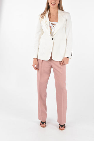 Blazer Monopetto in Misto Cotone con Tasche a Toppa