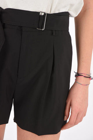 Single-pleated Virgin Wool Shorts with Belt