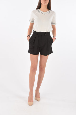 Single-pleated Virgin Wool Shorts with Belt