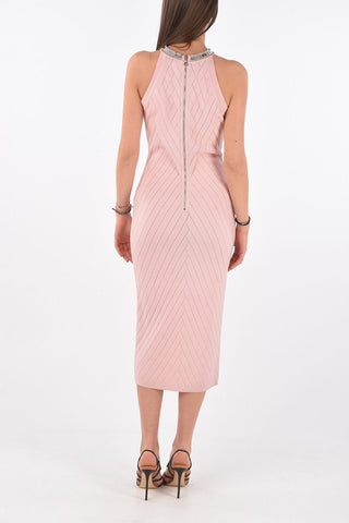Vestito Midi in Tessuto Stretch con Collo Americano