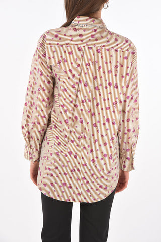 Camicia Gessata con Motivo Floreale e Collo Ricamato