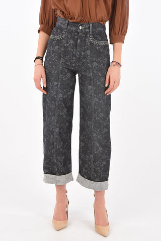 4 Pocket Printed Denim Palazzo Pants
