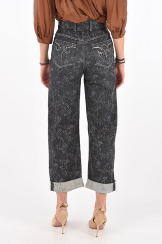 4 Pocket Printed Denim Palazzo Pants