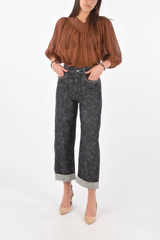 4 Pocket Printed Denim Palazzo Pants