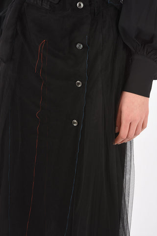 Belted Tulle Midi Skirt with Buttons