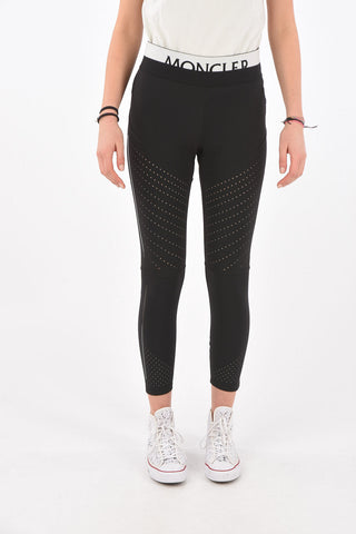 Logo Elastic Band Openwork Fabric Leggings