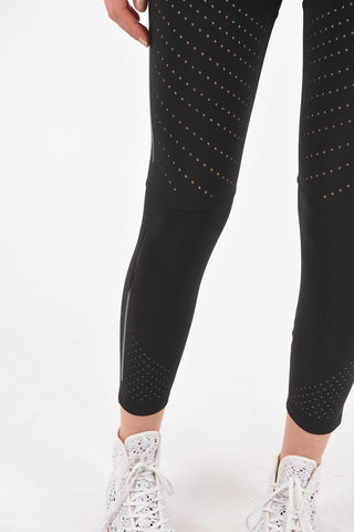 Logo Elastic Band Openwork Fabric Leggings