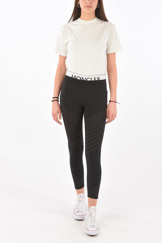 Logo Elastic Band Openwork Fabric Leggings