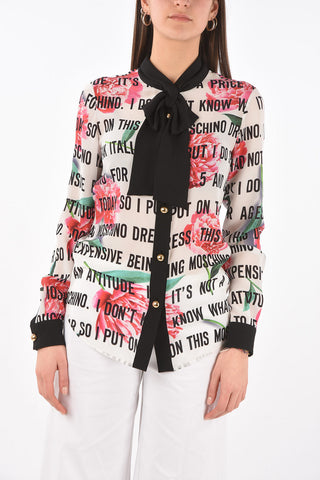 COUTURE! Floral Printed Silk Tie Neck Shirt