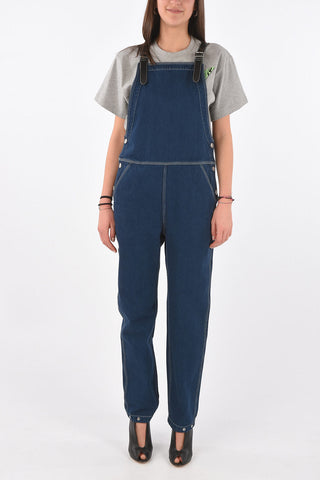 Slopette in Denim con Bretelle in Pelle