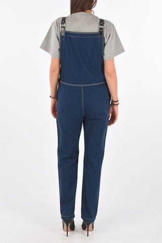 Slopette in Denim con Bretelle in Pelle