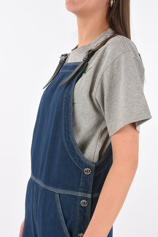 Slopette in Denim con Bretelle in Pelle