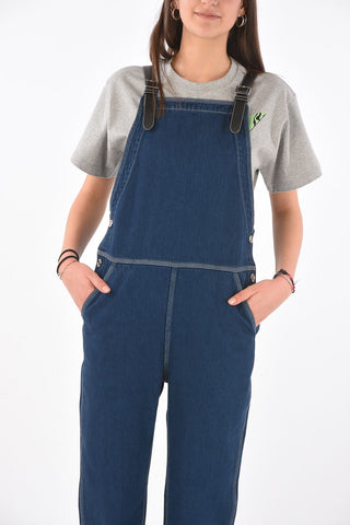 Slopette in Denim con Bretelle in Pelle