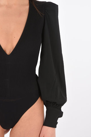 V Neck Puffed-sleeve Bodysuit