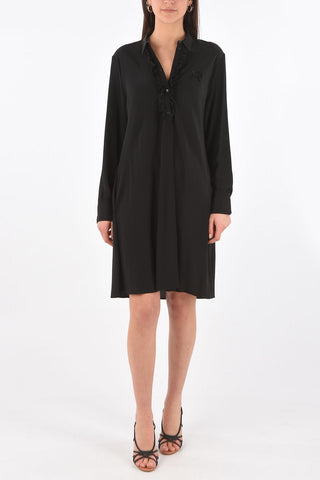 Silk Ruffle Front Shirt Dress