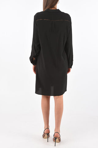 Silk Ruffle Front Shirt Dress