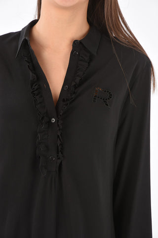 Silk Ruffle Front Shirt Dress