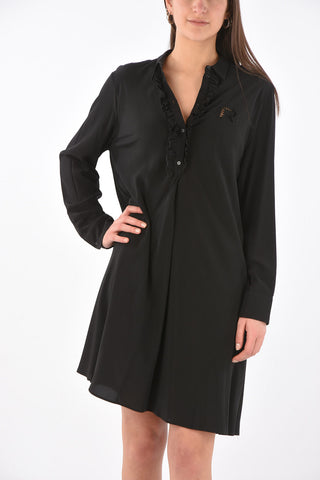 Silk Ruffle Front Shirt Dress