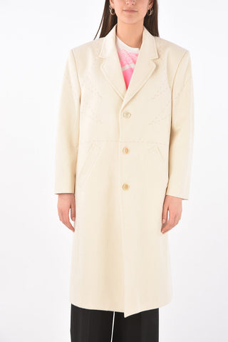 Cappotto in Cotone Herringbone con Impunture a Vista