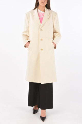 Cappotto in Cotone Herringbone con Impunture a Vista