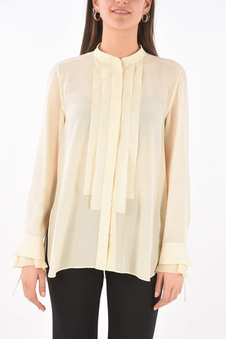 Pleated Cuffs Silk Tuxedo Shirt