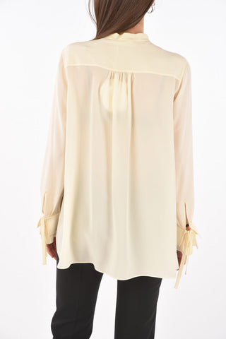 Pleated Cuffs Silk Tuxedo Shirt