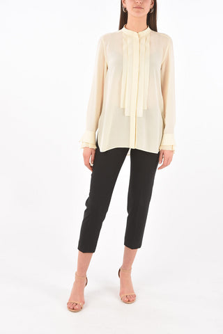 Pleated Cuffs Silk Tuxedo Shirt