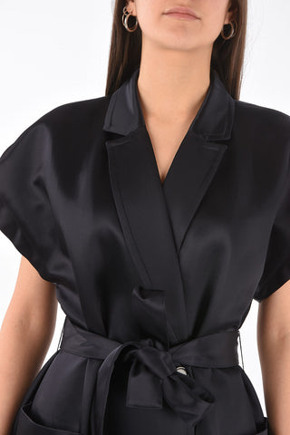 Double-breasted Patch Pocket Midi Dress with Belt