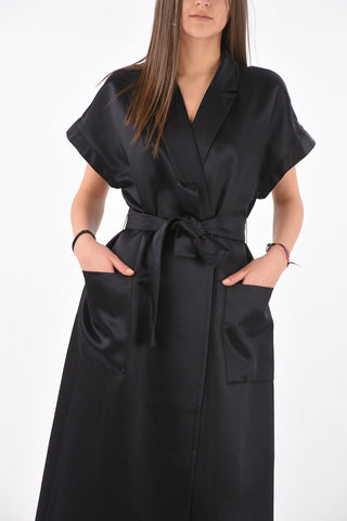 Double-breasted Patch Pocket Midi Dress with Belt