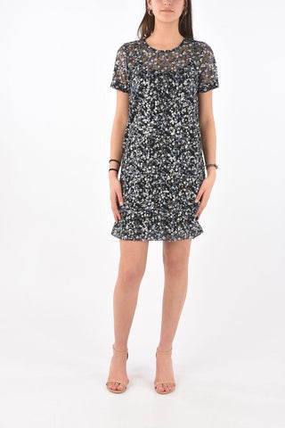 All-Over Sequined Embroidered Mesh Dress