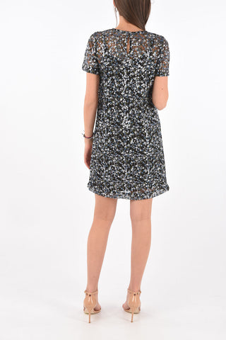 All-Over Sequined Embroidered Mesh Dress
