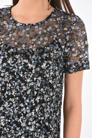 All-Over Sequined Embroidered Mesh Dress