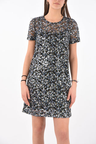 All-Over Sequined Embroidered Mesh Dress