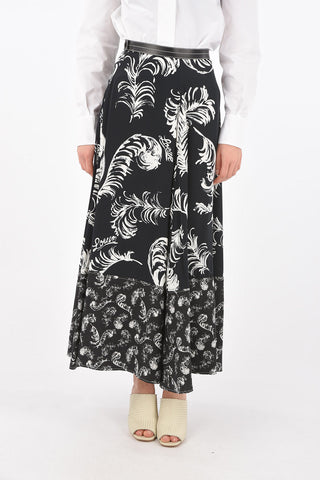 Viscose and Linen Midi Skirt with Leather Details