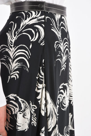 Viscose and Linen Midi Skirt with Leather Details