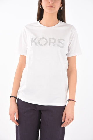 Crewneck T-shirt with Studded Logo