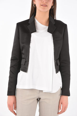 Raw Cut Satin Crop Blazer
