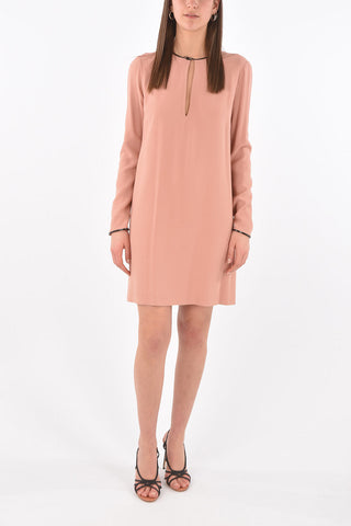 Shift Dress a Maniche Lunghe con Dettaglio in Vernice