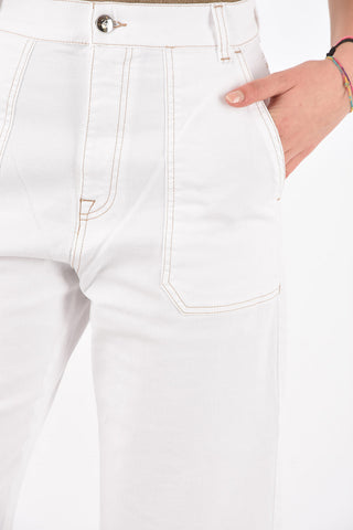 cotton stretch 5 pockets pants with Visible Stitching
