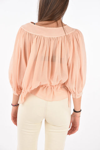 SEE BY V Neck Silk Blend Blouse with Drawstring
