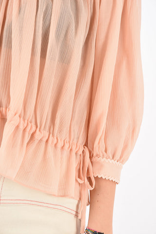SEE BY V Neck Silk Blend Blouse with Drawstring