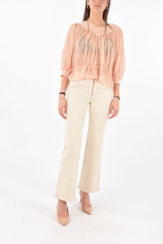 SEE BY V Neck Silk Blend Blouse with Drawstring