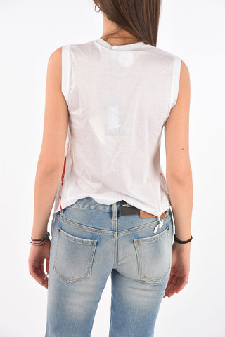 Top Asimmetrico con Stampa e Coulisse
