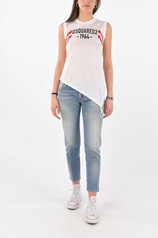 Top Asimmetrico con Stampa e Coulisse