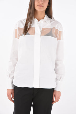 Camicia in Cotone con Dettaglio in Organza di Seta