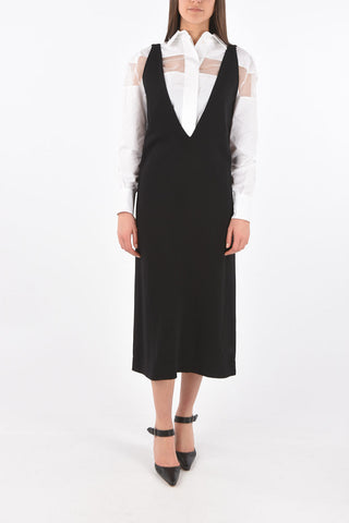 V Neck Stretch Midi Dress