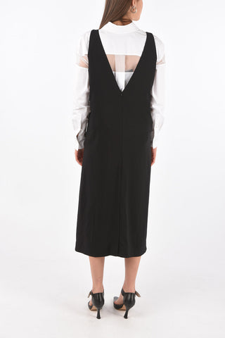 V Neck Stretch Midi Dress