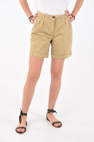 Triple-pleated Cotton Shorts