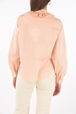 SEE BY Mandarin Collar Ruffle Front Shirt with Sangallo Details