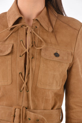Vestito Sahariano in Suede con Lacci